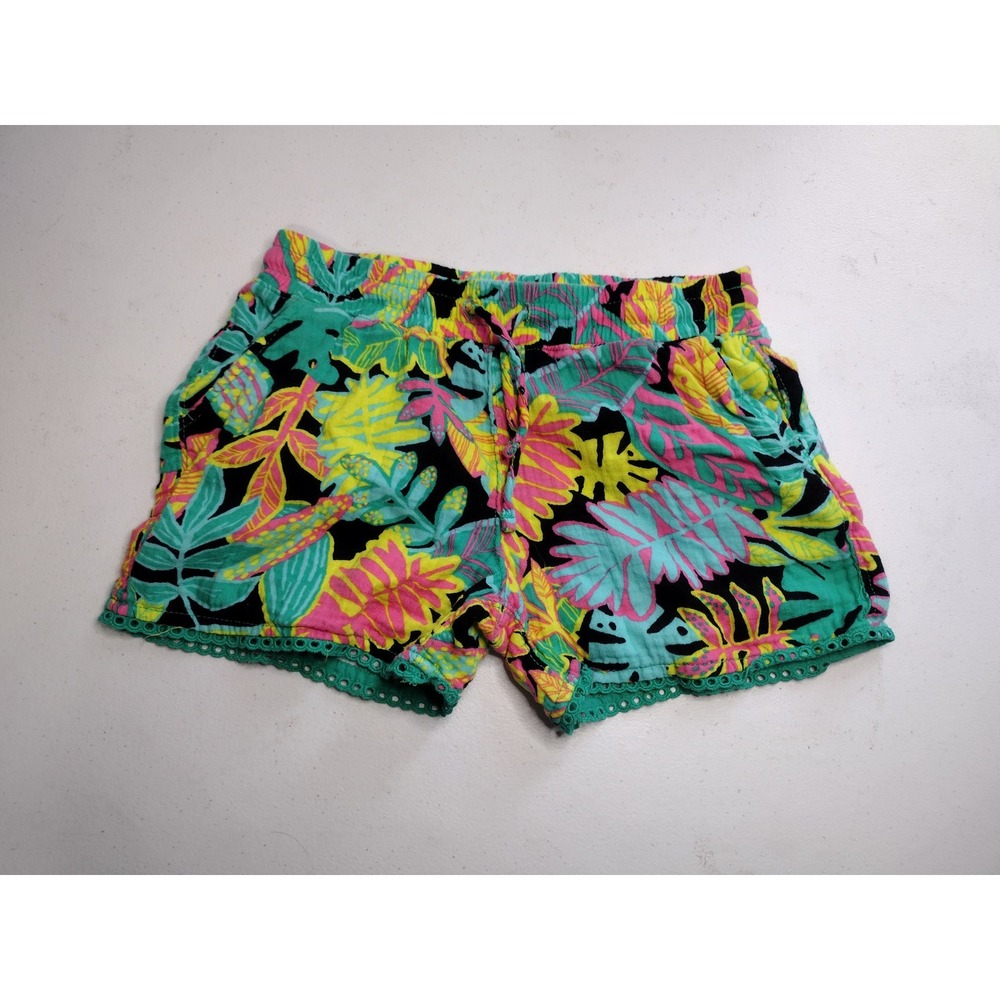 Cat & Jack Girls Tropical Leaf Print Shorts Green Eyelet Trim‎ Size L 10/12